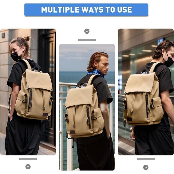 ✨ Brown Backpack Laptop compartment Water Resistant Casual Backpack Travel Bag - Picture 6 of 6